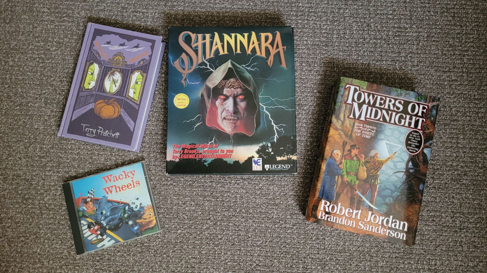 More  random addition: big box Shannara, Wacky Wheels cd-rom, Towers of Midnight & Witches Abroad